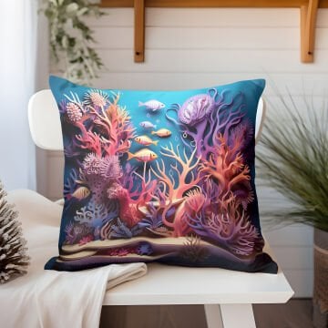 3D Deniz Temalı Kırlent Paneli Dikilmemiş Kumaş