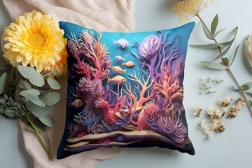 3D Deniz Temalı Kırlent Paneli Dikilmemiş Kumaş