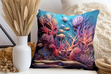 3D Deniz Temalı Kırlent Paneli Dikilmemiş Kumaş
