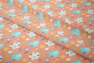 Счастливой Пасхи - Пасхальный оранжевый фон, нарисованные вручную геометрические пасхальные яйца, леденцы, пасхальные кролики, узорчатый дизайн ткани