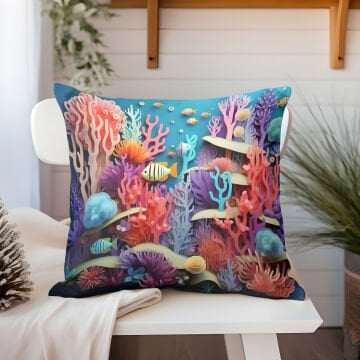 3D Deniz Temalı Kırlent Paneli Dikilmemiş Kumaş