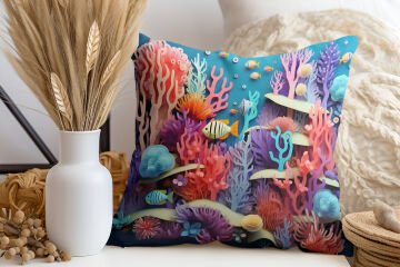 3D Deniz Temalı Kırlent Paneli Dikilmemiş Kumaş