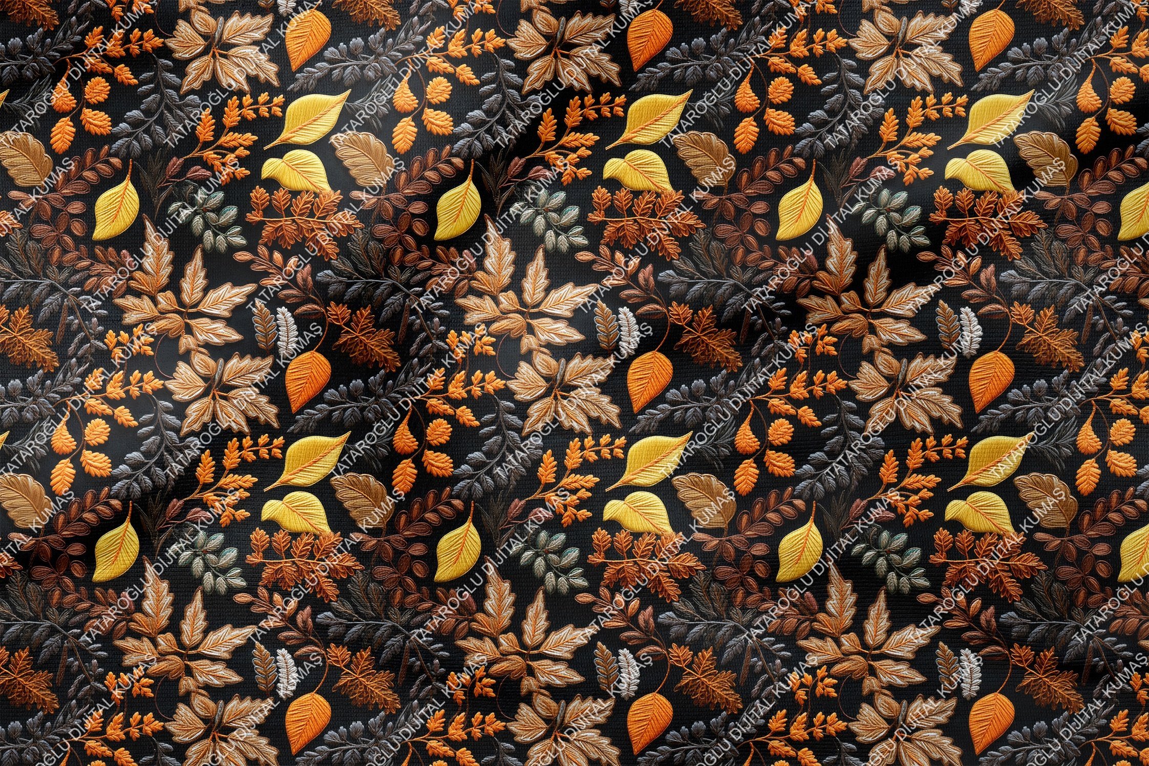 3D Autumn Colorful Leafy Floral Decorative Digital Print Fabric