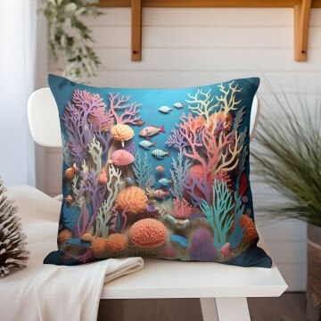 3D Deniz Temalı Kırlent Paneli Dikilmemiş Kumaş