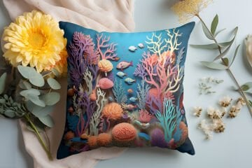 3D Deniz Temalı Kırlent Paneli Dikilmemiş Kumaş