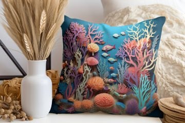 3D Deniz Temalı Kırlent Paneli Dikilmemiş Kumaş