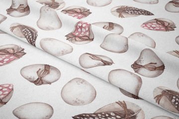 Happy Easter- Paskalya Boho Kumaş, Soft Renkler Kuş Tüyü ve kurdele ile Süslü Paskalya Yumurtaları Desenli TasarımKumaş