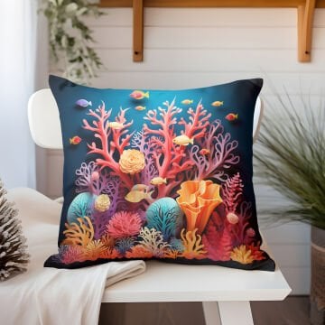 3D Deniz Temalı Kırlent Paneli Dikilmemiş Kumaş