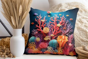 3D Deniz Temalı Kırlent Paneli Dikilmemiş Kumaş