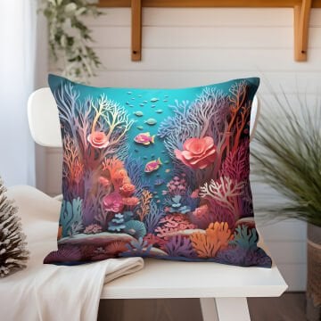 3D Deniz Temalı Kırlent Paneli Dikilmemiş Kumaş