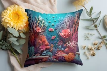 3D Deniz Temalı Kırlent Paneli Dikilmemiş Kumaş