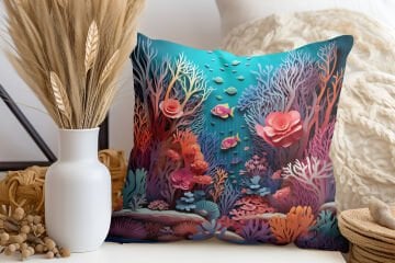 3D Deniz Temalı Kırlent Paneli Dikilmemiş Kumaş