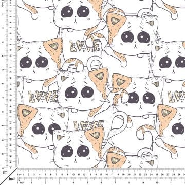 Sevimli Masum Bakışlı Kedi Desenli Kumaş