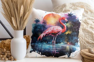 3D Flamingo Temalı Kırlent Paneli Dikilmemiş Kumaş