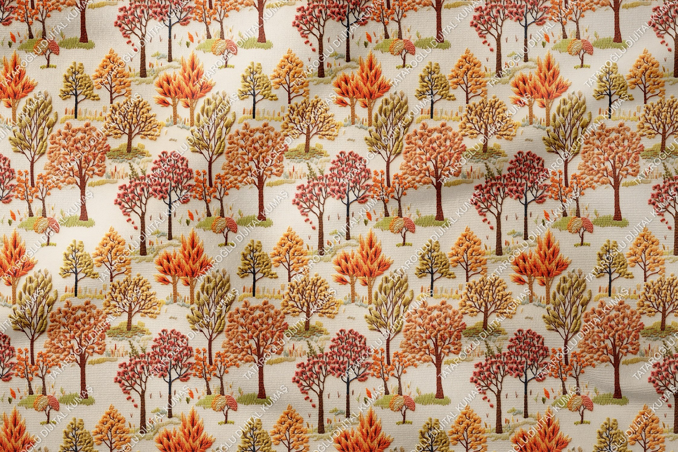 3D Autumn Cream-Based Bud Flower Leaf Decorative Digital Print Fabric