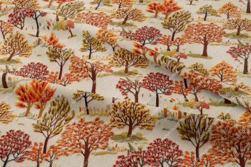 3D Autumn Cream-Based Bud Flower Leaf Decorative Digital Print Fabric