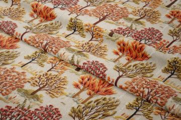 3D Autumn Cream-Based Bud Flower Leaf Decorative Digital Print Fabric