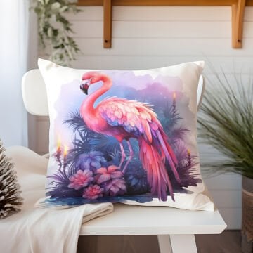 3D Flamingo Temalı Kırlent Paneli Dikilmemiş Kumaş