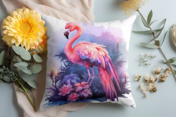 3D Flamingo Temalı Kırlent Paneli Dikilmemiş Kumaş