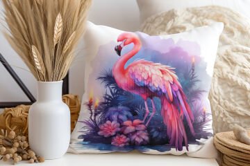 3D Flamingo Temalı Kırlent Paneli Dikilmemiş Kumaş