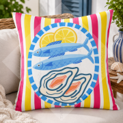 Deniz Ürünleri Kırlent Paneli 45x45 cm 2'li Dikilmemiş Kırlent Paneli