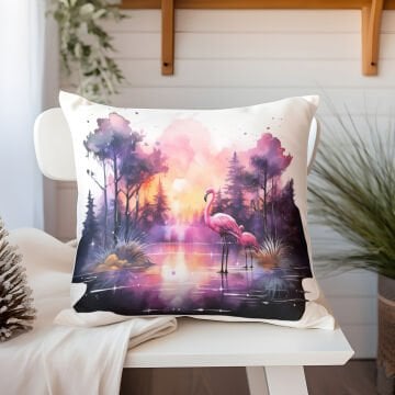 3D Flamingo Temalı Kırlent Paneli Dikilmemiş Kumaş