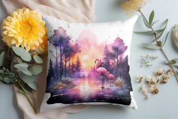 3D Flamingo Temalı Kırlent Paneli Dikilmemiş Kumaş