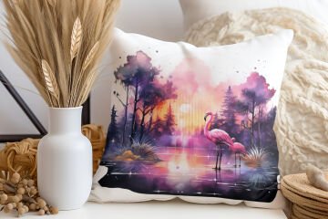 3D Flamingo Temalı Kırlent Paneli Dikilmemiş Kumaş