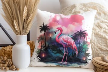 3D Flamingo Temalı Kırlent Paneli Dikilmemiş Kumaş