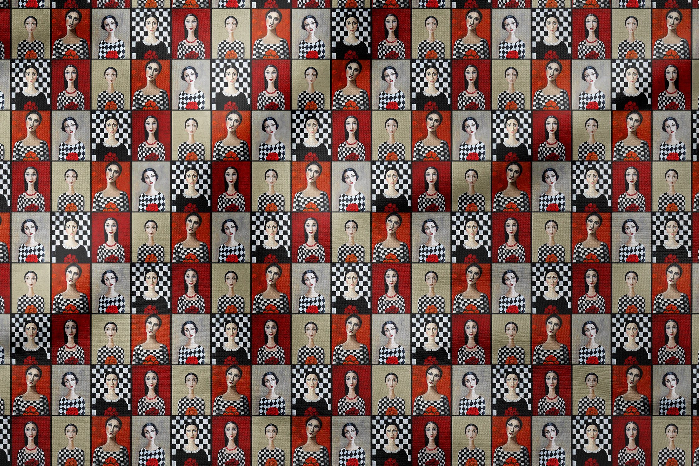 Red Black Female Figured Fabric