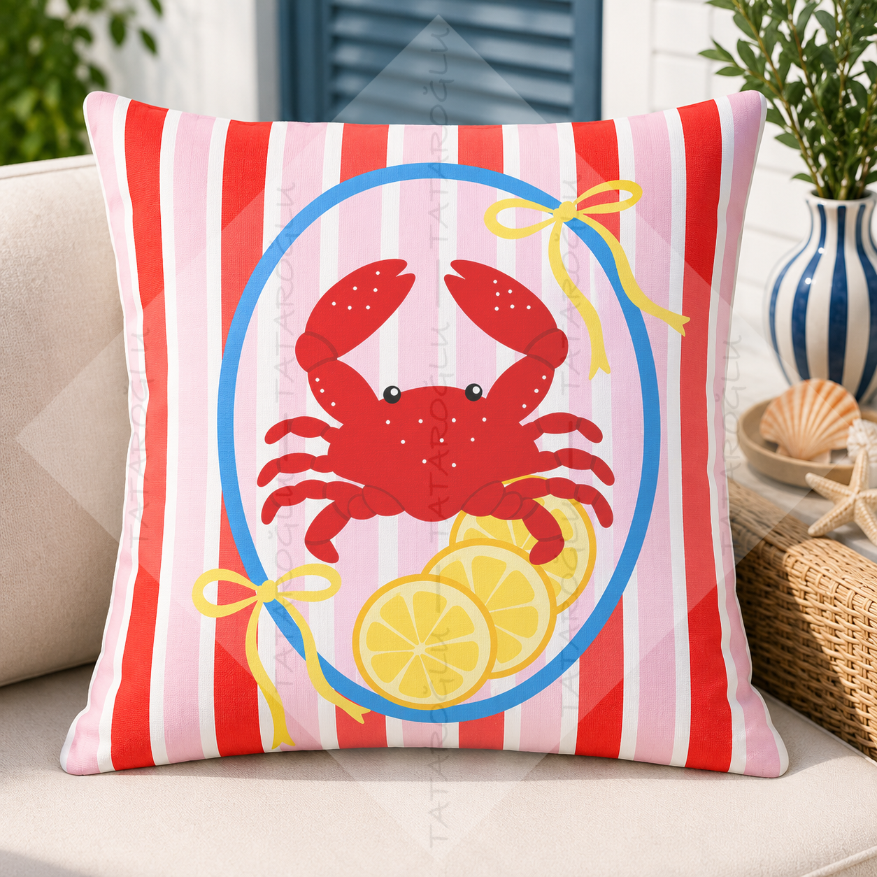 Yengeç Kırlent Paneli 45x45 cm 2'li Dikilmemiş Kırlent Paneli