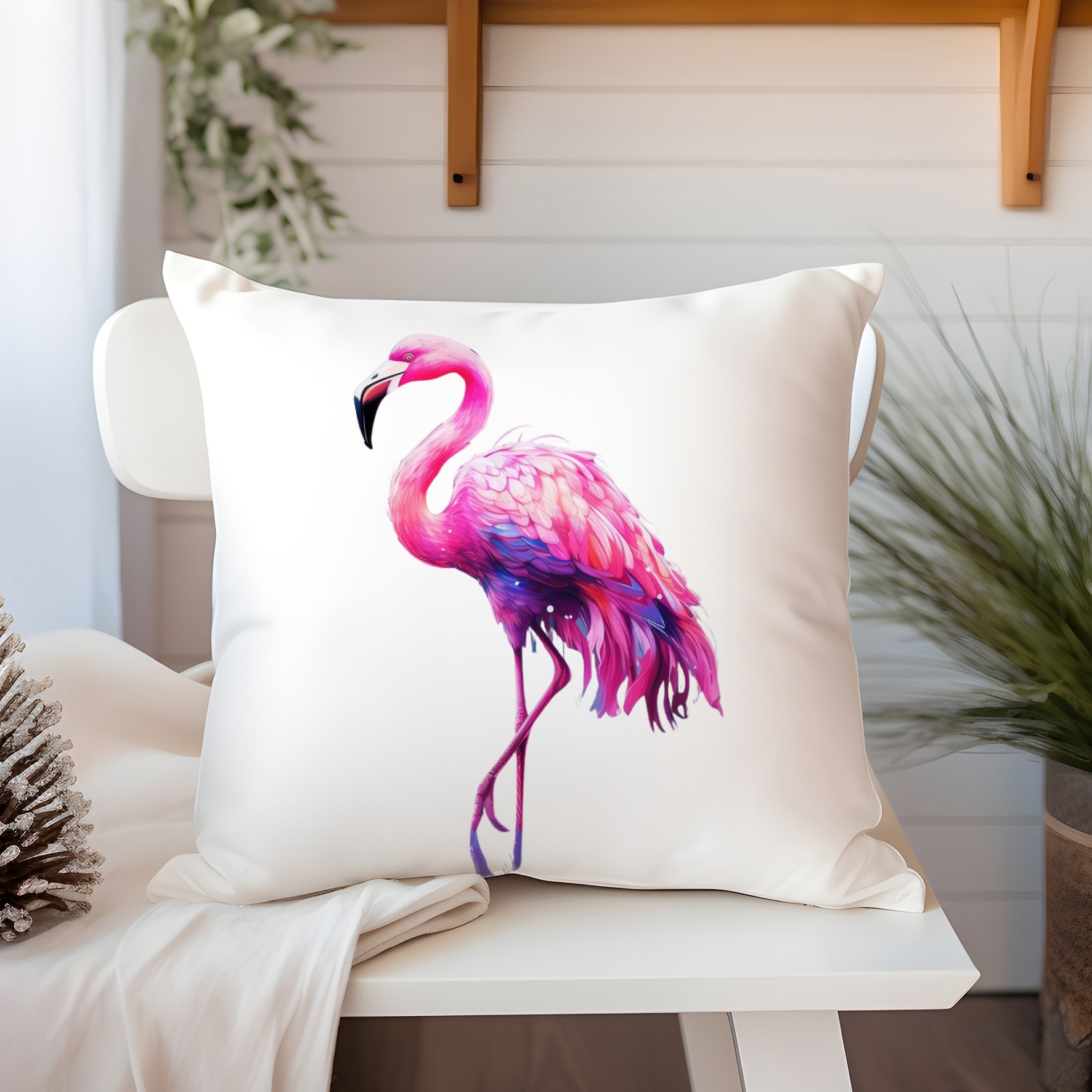 3D Flamingo Themed Cushion Panel Non-Sew Fabric
