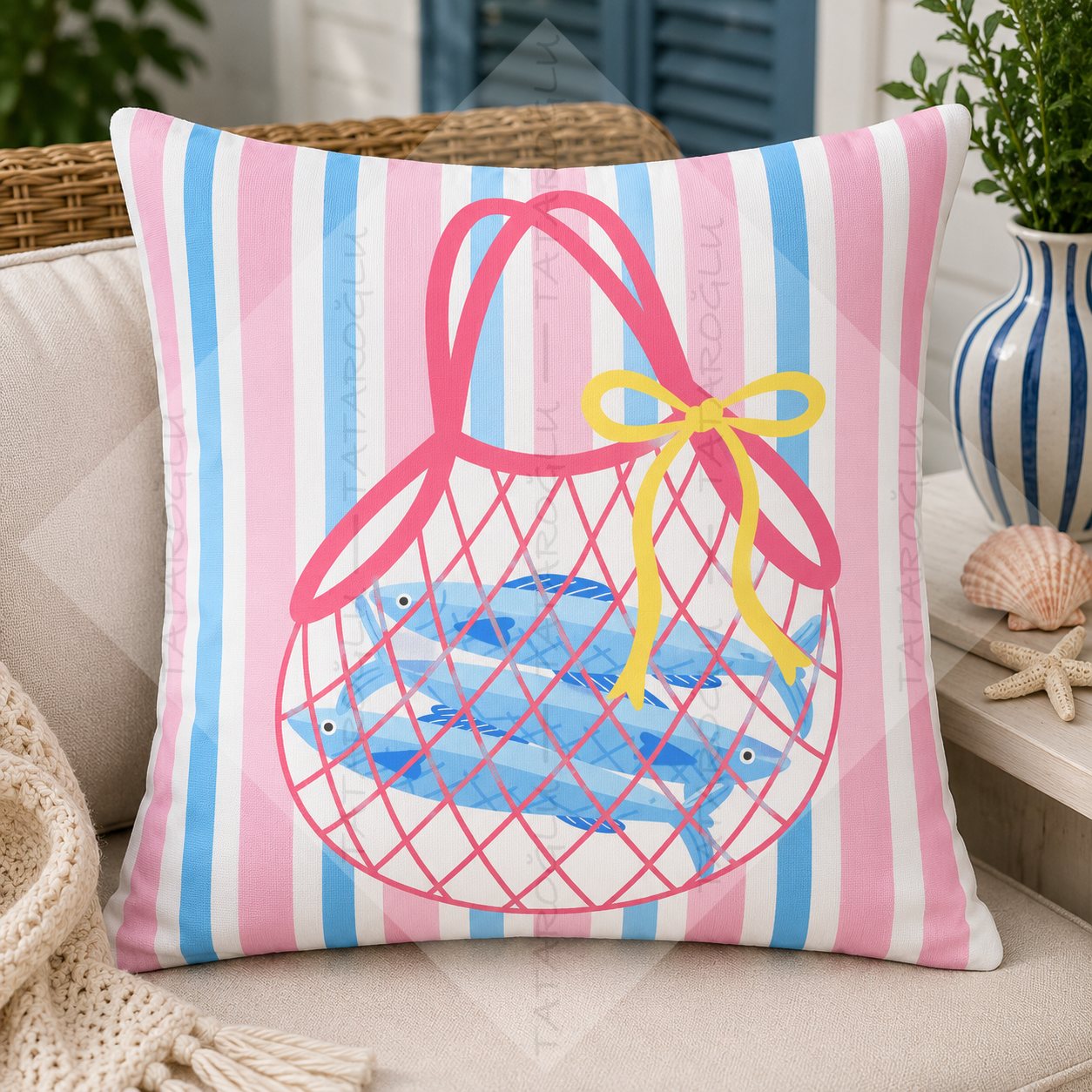 Sardalya Sepeti Kırlent Paneli 45x45 cm 2'li Dikilmemiş Kırlent Paneli