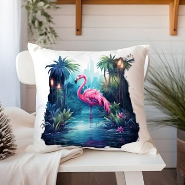 3D Flamingo Temalı Kırlent Paneli Dikilmemiş Kumaş