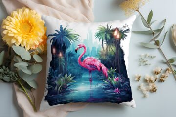 3D Flamingo Temalı Kırlent Paneli Dikilmemiş Kumaş