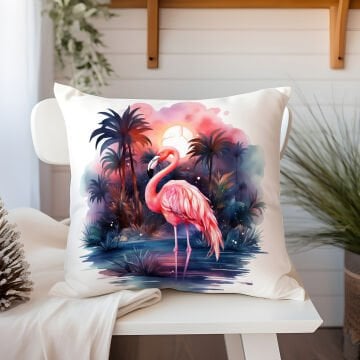 3D Flamingo Temalı Kırlent Paneli Dikilmemiş Kumaş