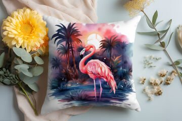 3D Flamingo Temalı Kırlent Paneli Dikilmemiş Kumaş