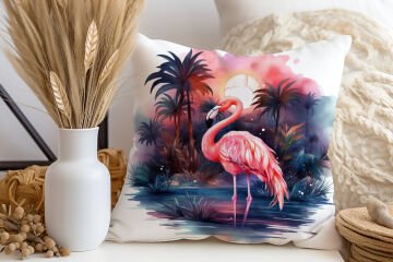 3D Flamingo Temalı Kırlent Paneli Dikilmemiş Kumaş