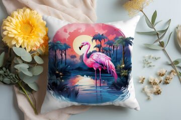3D Flamingo Temalı Kırlent Paneli Dikilmemiş Kumaş