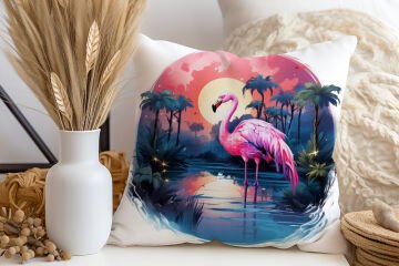 3D Flamingo Temalı Kırlent Paneli Dikilmemiş Kumaş