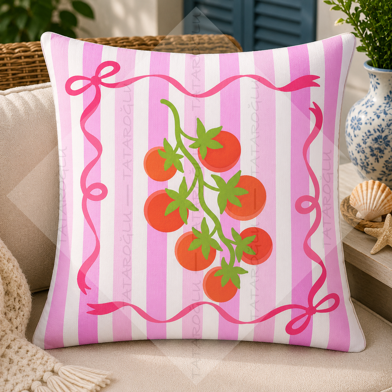 Domates Kırlent Paneli 45x45 cm 2'li Dikilmemiş Kırlent Paneli