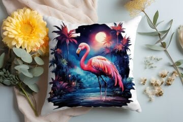 3D Flamingo Temalı Kırlent Paneli Dikilmemiş Kumaş