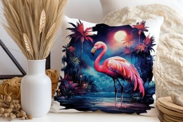 3D Flamingo Temalı Kırlent Paneli Dikilmemiş Kumaş