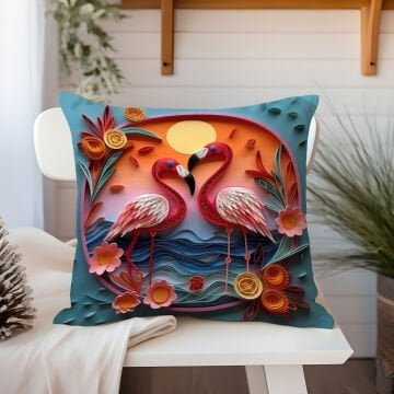3D Flamingo Temalı Kırlent Paneli Dikilmemiş Kumaş