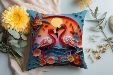 3D Flamingo Temalı Kırlent Paneli Dikilmemiş Kumaş