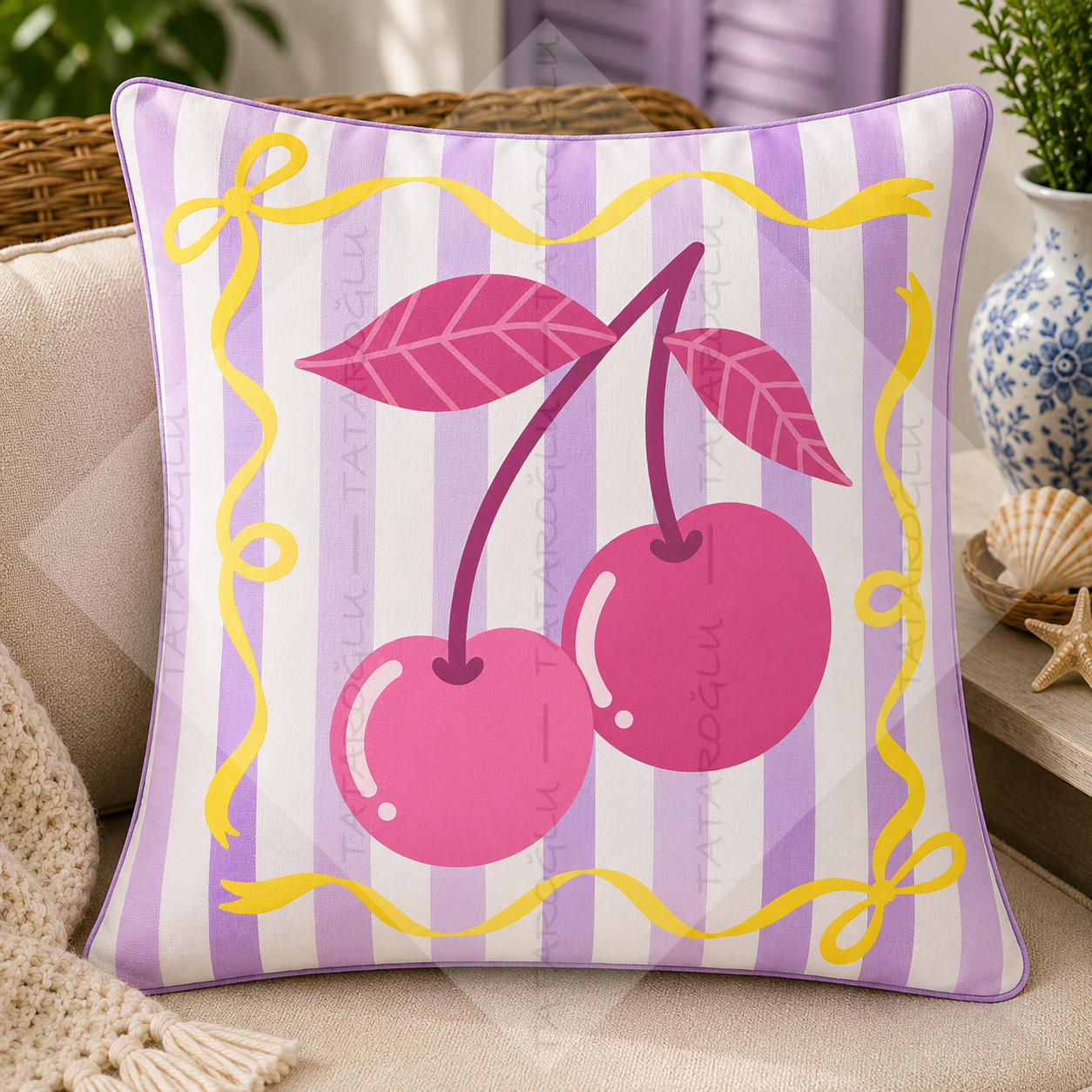 Kiraz Kırlent Paneli 45x45 cm 2'li Dikilmemiş Kırlent Paneli