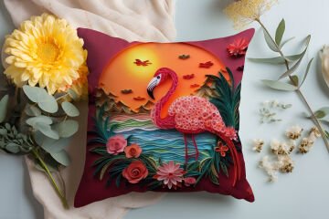 3D Flamingo Temalı Kırlent Paneli Dikilmemiş Kumaş