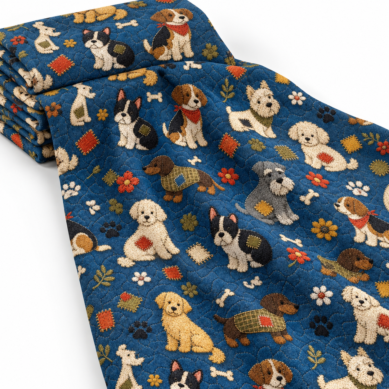 Patchwork Köpek Desenli Kumaş – Lacivert Nakış Görünümlü D-LEG-1995