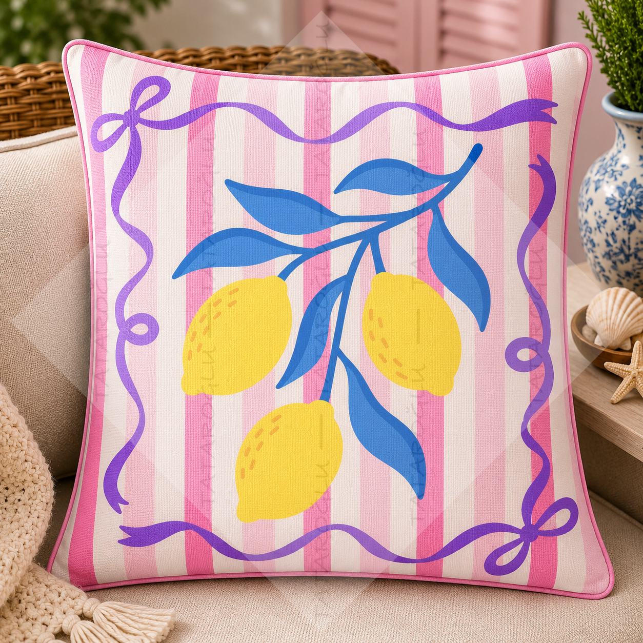 Limon Dalı Kırlent Paneli 45x45 cm 2'li Dikilmemiş Kırlent Paneli