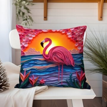 3D Flamingo Temalı Kırlent Paneli Dikilmemiş Kumaş